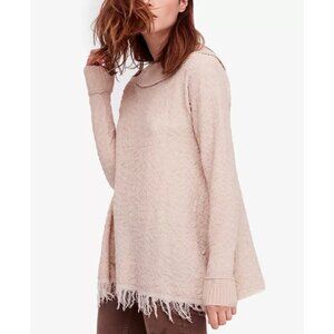 Free People Broken Glass Tunic Top Medium Blush Pink Textured Knit Fringe Womens